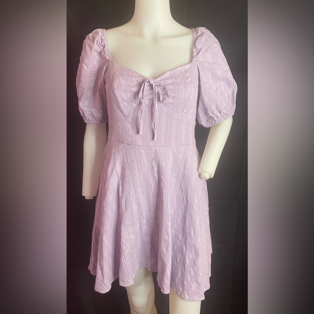 City Triangles Lilac Puff-Sleeve Tie-Front Mini Dress Sz M